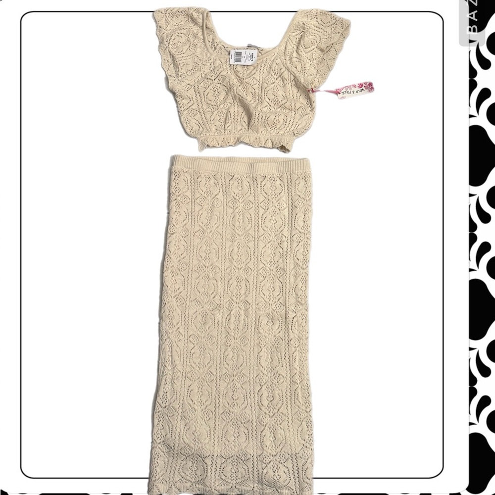 Cream Knit Crop Top & Skirt Set